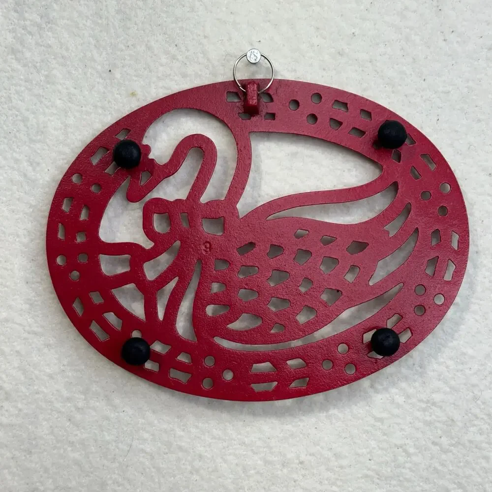 Avon Country Treasure Christmas Swan/Goose Red Enamel Cast Iron Metal Trivet VTG
